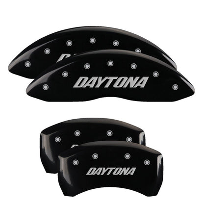 MGP 4 Caliper Covers Engraved Front & Rear Daytona Black finish silver ch 12162SDAYBK 12162SDAYBK Photo - Primary