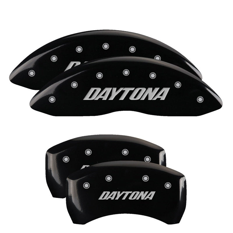 MGP 4 Caliper Covers Engraved Front & Rear Daytona Black finish silver ch 12162SDAYBK 12162SDAYBK Photo - Primary