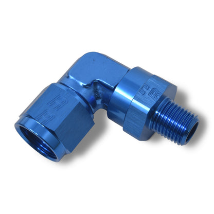 Russell #12 90° Female AN To Male Swivel NPT - Blue 614022 Photo - out of package