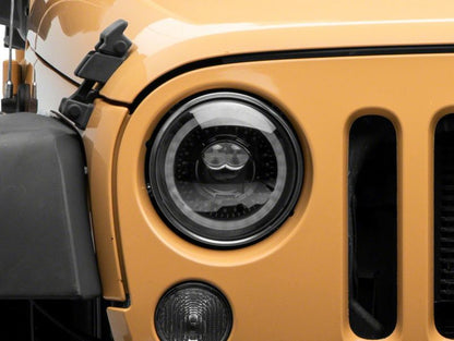 Raxiom 07-18 Jeep Wrangler JK Axial Series 7-In Dragon Eye LED Headlights- Blk Housing (Clear Lens) J167194 J167194 Photo - Close Up