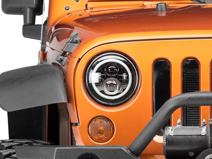 Raxiom 97-18 Jeep Wrangler TJ/JK Axial Halo Headlights w/ DRL Amber Signals- Blk Hsng (Clear Lens) J108037 J108037 Photo - Close Up