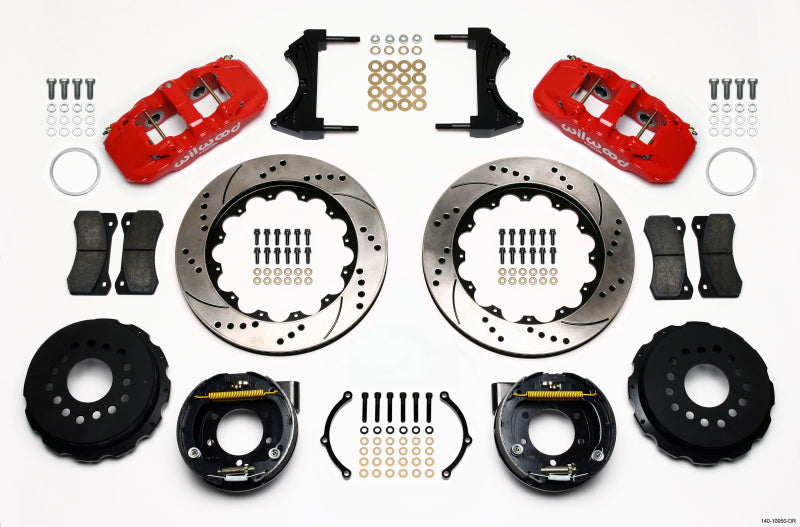 Wilwood AERO4 Rear P-Brake Kit 14.00in Drill Red 2005-2014 Mustang 140-10950-DR 140-10950-DR Photo - Primary