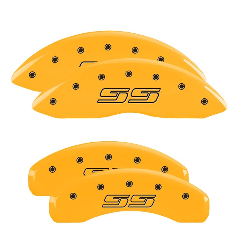 MGP 4 Caliper Covers Engraved Front & Rear Avalanche style/SS Yellow finish black ch 14004SSS1YL 14004SSS1YL Photo - Primary