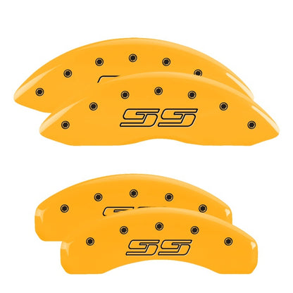 MGP 4 Caliper Covers Engraved Front & Rear Avalanche style/SS Yellow finish black ch 14004SSS1YL 14004SSS1YL Photo - Primary