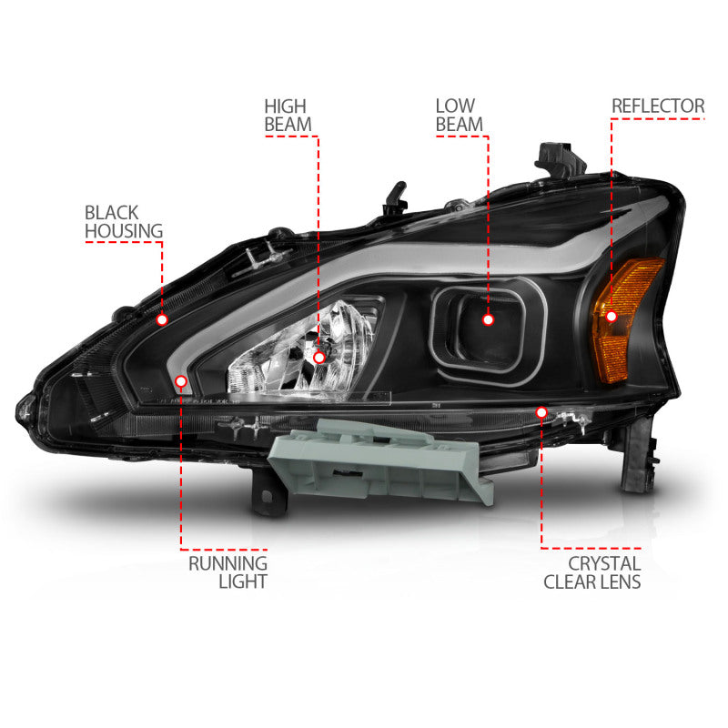 ANZO 13-15 Nissan Altima (w/o Factory HID Bulbs) Projector Headlights - w/ Light Bar Black Housing 121569 121569 User 3