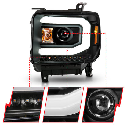 ANZO 2014-2015 GMC Sierra 1500 Projector Headlights w/ Light Bar Black Housing (Halogen Type) 111513 111513 User 3