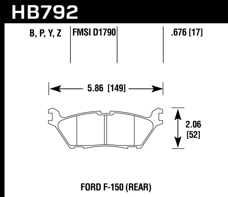 Hawk 15 Ford F-150 HPS 5.0 Rear Brake Pads HB792B.676 Photo - Primary