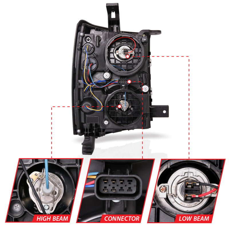 ANZO 14-15 Chevrolet Silverado 1500 Projector Headlights w/ Plank Style Switchback Black w/ Amber 111412 111412 Photo - Unmounted