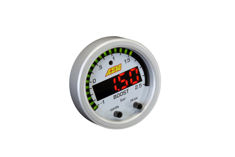AEM Electronics X-Series Boost Pressure Gauge -30inHg-35psi / -1-2.5bar. Black Bezel & 30-0306 Photo - out of package