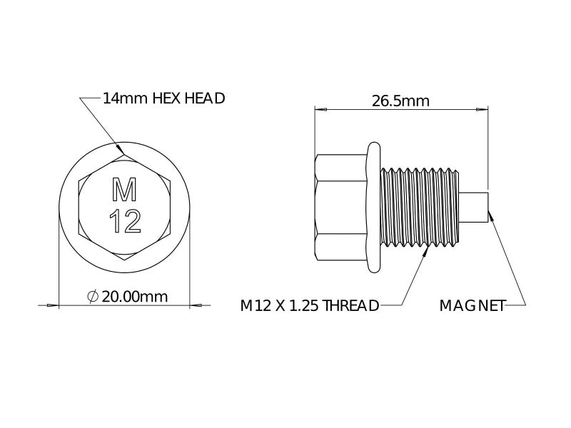 aFe POWER Magnetic Drain Plug M12 x 1.25 - Universal 59-04005 59-04005 Technical Drawing