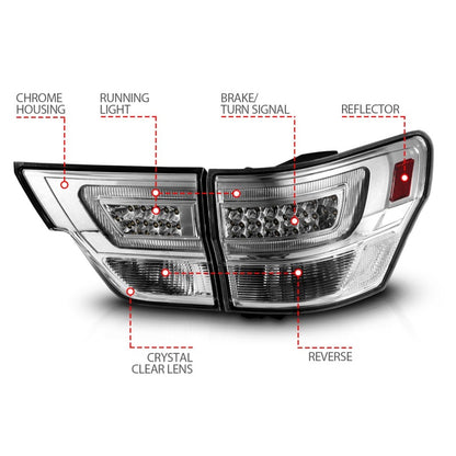 ANZO 11-13 Jeep Grand Cherokee LED Taillights w/ Lightbar Chrome Housing/Clear Lens 4pcs 311441 311441 Photo - Unmounted