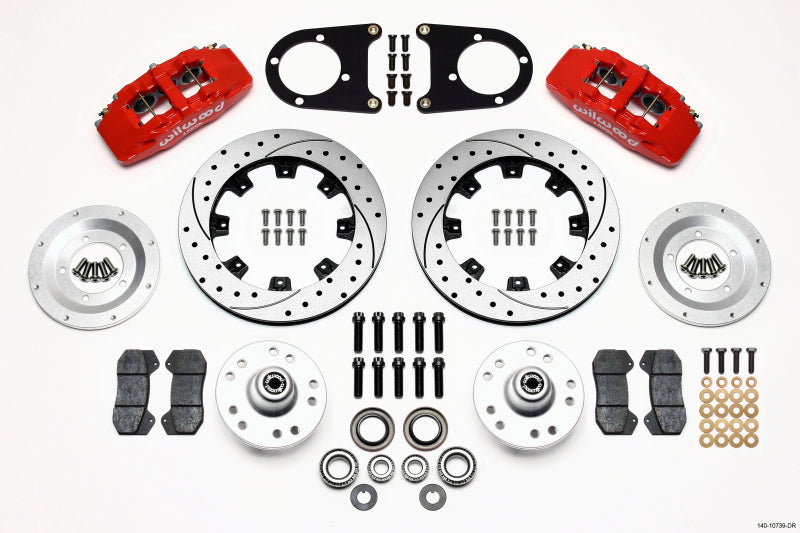 Wilwood Dynapro 6 Front Hub Kit 12.19in Drilled Red 37-48 Ford Psgr. Car Spindle 140-10739-DR 140-10739-DR Photo - Primary