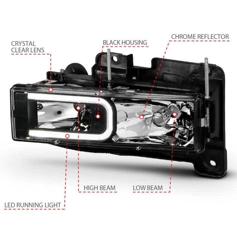 ANZO 1999-2000 Cadillac Escalade Crystal Headlights Light Bar Black Housing (Pair) 111498 111498 Photo - Unmounted