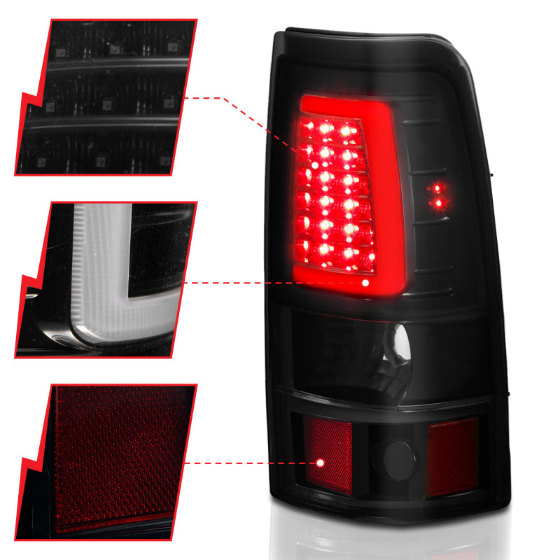 ANZO 1999-2002 Chevy Silverado 1500 LED Taillights Plank Style Black w/Smoke Lens 311331 311331 Photo - Unmounted
