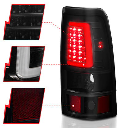 ANZO 1999-2002 Chevy Silverado 1500 LED Taillights Plank Style Black w/Smoke Lens 311331 311331 Photo - Unmounted