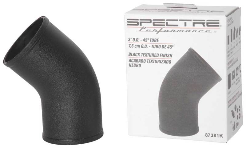 Spectre Universal Intake Elbow Tube (ABS) 3in. OD / 45 Degree - Black Textured Powdercoat 87381K 87381K Photo - out of package