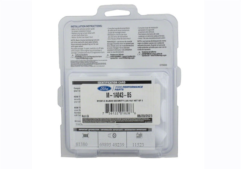 Ford Racing M12X1.5 Black Security Lug Nut - Set of 5 M-1A043-B5 M-1A043-B5 Photo - Unmounted