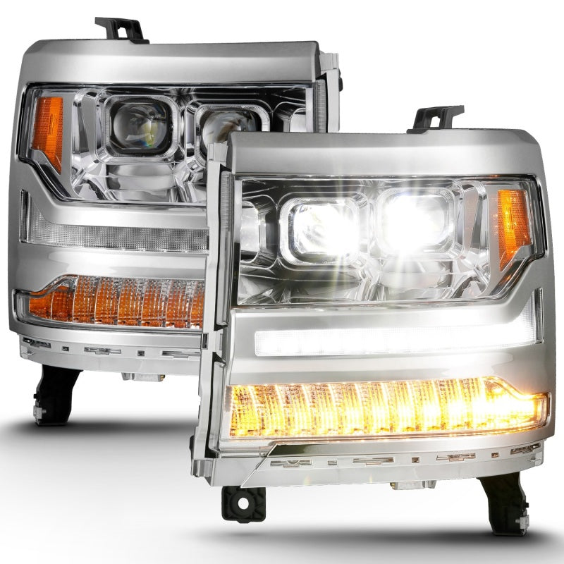 ANZO 16-18 Chevrolet Silverado 1500 LED Projector Headlights w/Plank Style Switchback Chrome w/Amber 111421 111421 Photo - Unmounted