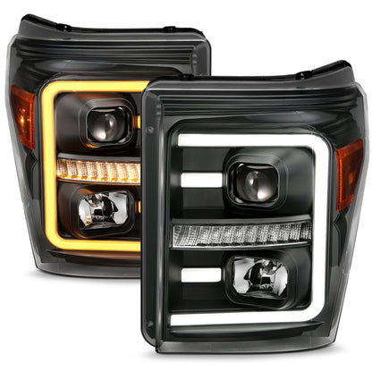 ANZO 2011-2016 Ford F250 Projector Headlights w/ Plank Style Switchback Black w/ Amber 111406 111406 Photo - Close Up