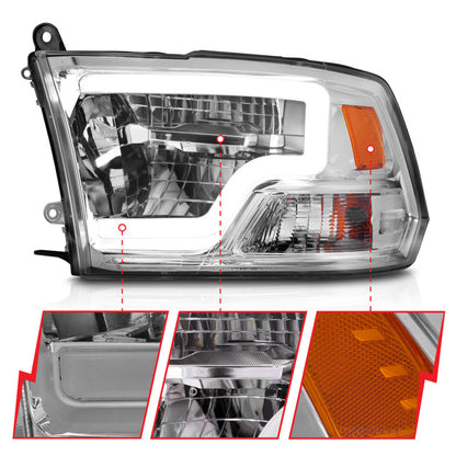 ANZO 2009-2020 Dodge Ram 1500 Full LED Square Projector Headlights w/ Chrome Housing Chrome Amber 111540 111540 Photo - Unmounted