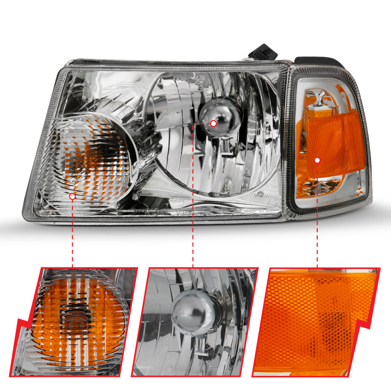 ANZO 2001-2011 Ford Ranger Crystal Headlight Chrome w/Corner Lights (OE Replacement) 111484 111484 Photo - Unmounted