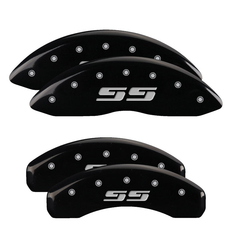 MGP 4 Caliper Covers Engraved Front & Rear Silverado style/SS Black finish silver ch 14002SSS3BK 14002SSS3BK Photo - Primary