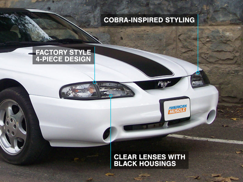 Raxiom 94-98 Mustang Axial Series Cobra Style Headlights- Black Housing (Clear Lens) 49050 49050 Photo - Close Up