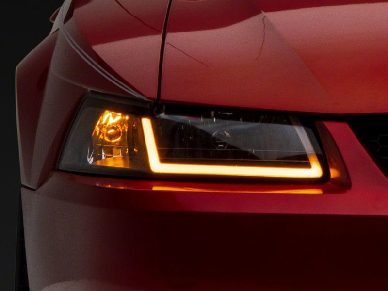 Raxiom 99-04 Ford Mustang Axial Series Headlights w/ Sequential LED Bar- Blk Housing (Clear Lens) 422713 422713 Photo - Close Up