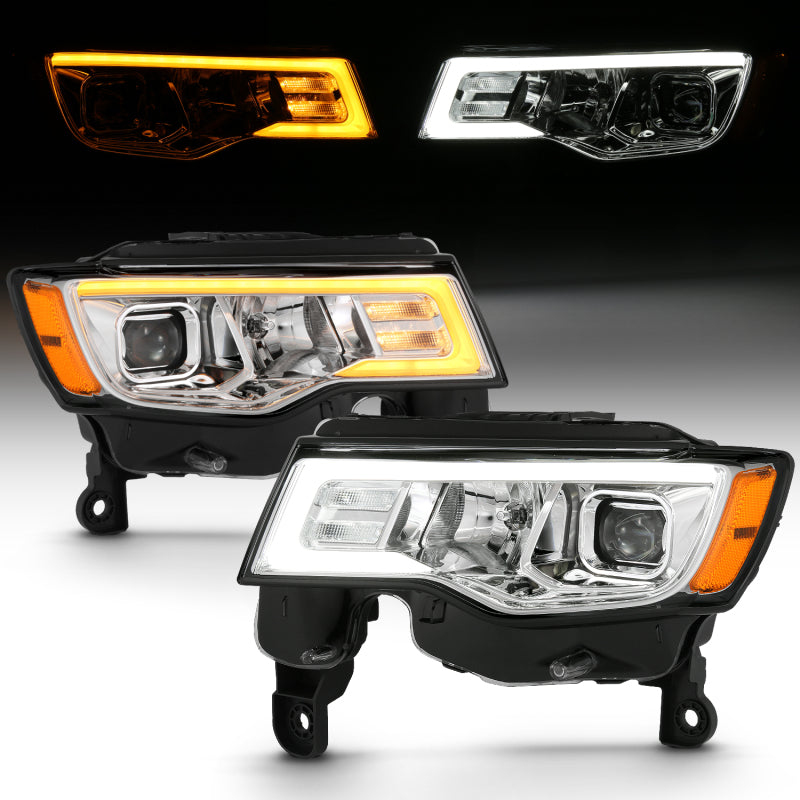 ANZO 2017-2018 Jeep Grand Cherokee Projector Headlights w/ Plank Style Switchback - Chrome w/ Amber 111419 111419 Photo - Primary