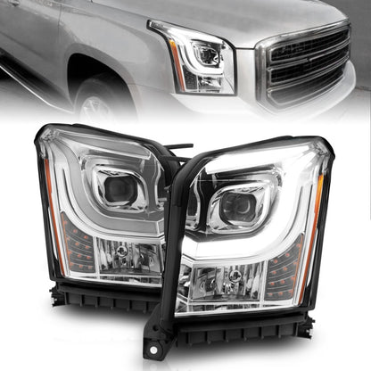 ANZO 2015-2017 GMC Yukon XL Projector Headlights W Lightbar - Chrome/Amber 111536 111536 Photo - Primary