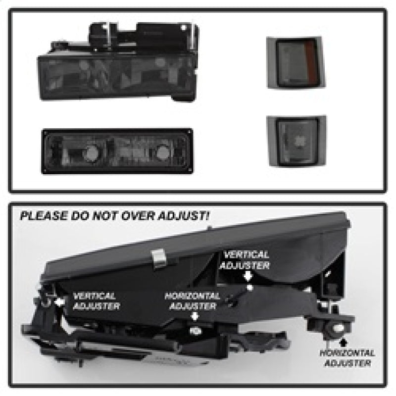 SPYDER Xtune Chevy Suburban 94-98 Headlights w/ Corner & Parking Lights 8pcs Smoked HD-JH-CCK88-AM-SM-SET 5072238 5072238 Photo - Unmounted