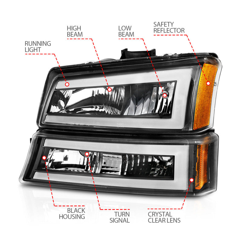 ANZO 2003-2006 Chevrolet Silverado 1500 Crystal Headlights w/ Light Bar Black Housing 111501 111501 User 3