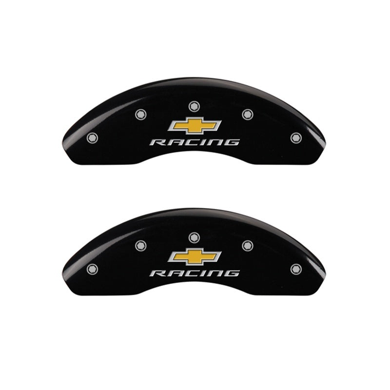 MGP Front set 2 Caliper Covers Engraved Front Chevy racing Black finish silver ch 14208FBRCBK 14208FBRCBK Photo - Primary