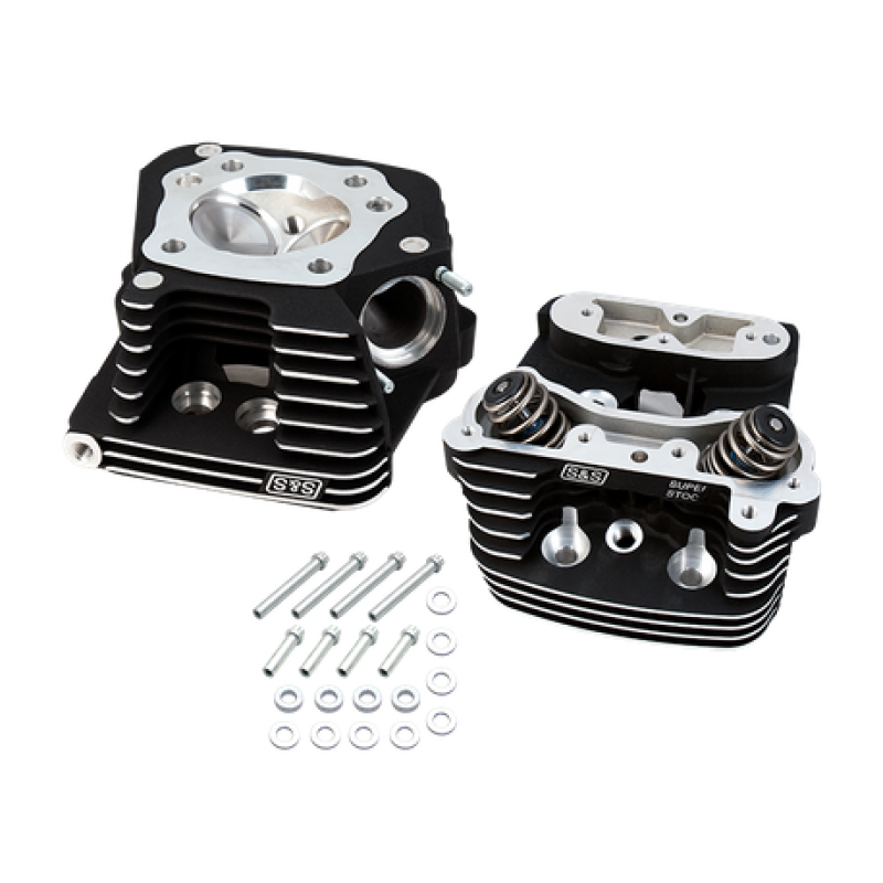 S&S Cycle 84-99 BT Super Stock Cylinder Head Kit For 3-1/2in and 3-5/8in Bore - Wrinkle Black 90-1504