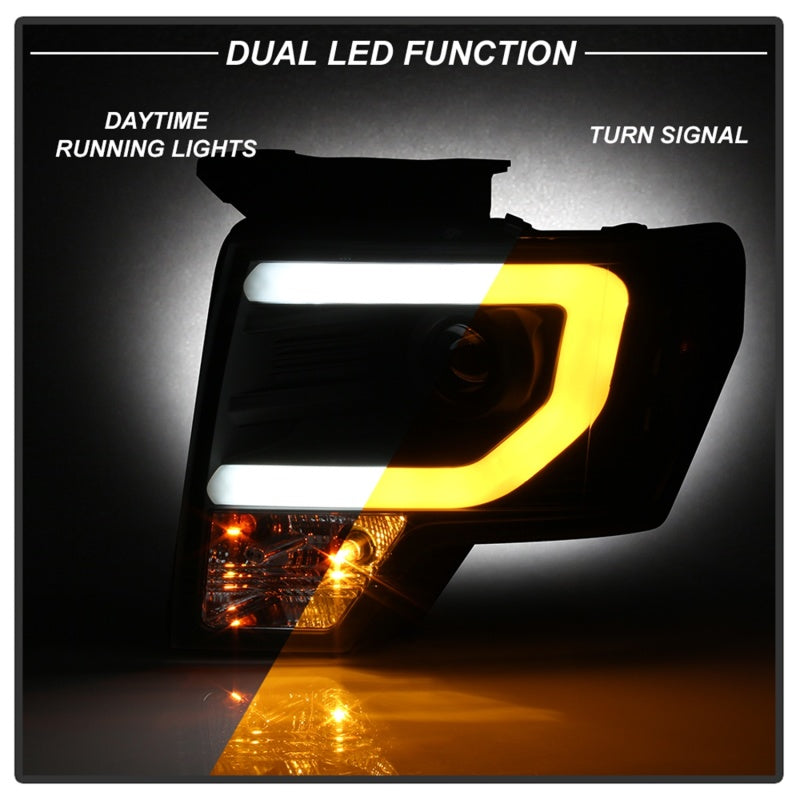 Spyder 09-14 Ford F-150 Projector Headlights - Halogen Model Light Bar - Blk PRO-YD-FF15009-SBLB-BK 5086204 5086204 Photo - Unmounted