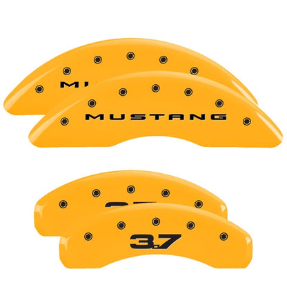 MGP 4 Caliper Covers Engraved Front 2015/Mustang Engraved Rear 2015/37 Yellow finish black ch 10204SM32YL 10204SM32YL Photo - Primary