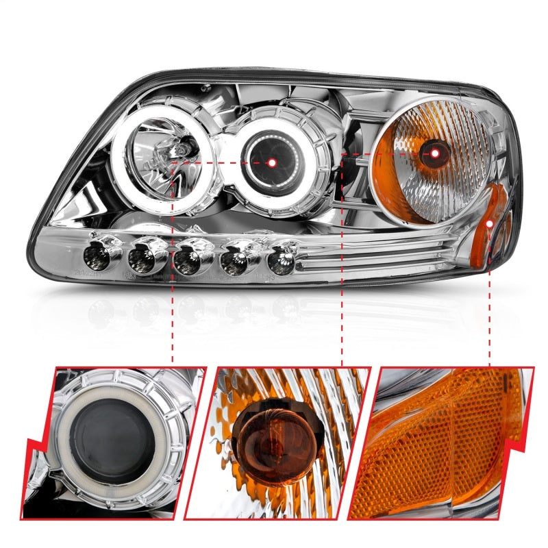 Anzo 1997.5-2003 Ford F-150 Projector Headlights w/ Halo Chrome 1pc 111054 Photo - Unmounted