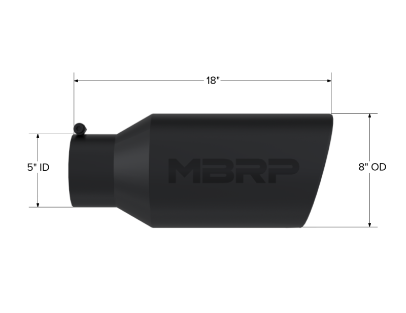 MBRP Universal Tip 8in OD Rolled End 5in Inlet 18in Length T304 - Black T5129BLK Photo - Close Up
