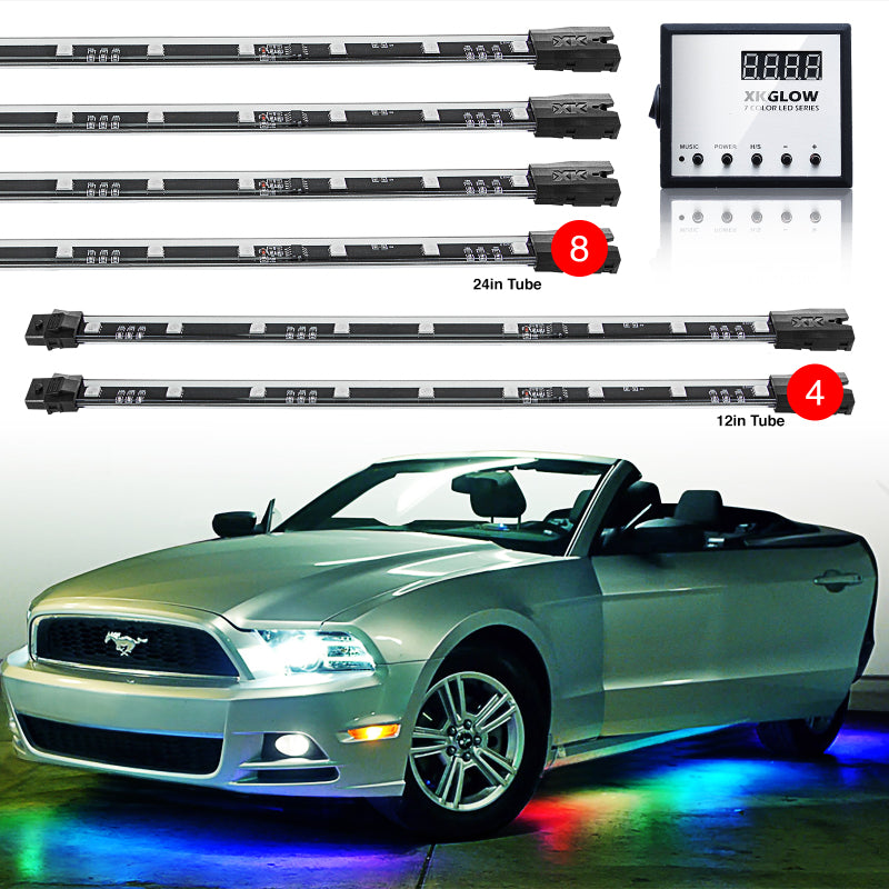 XKGLOW XK Glow 3 Million Color XKGLOW LED Accent Light Car/Truck Kit 8x24In + 4x12In Tubes XK041007