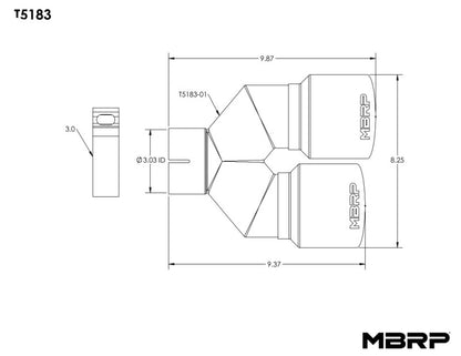 MBRP 3in ID / Dual 4in OD Out Staggered L 9.37in / R 9.87in Single Wall T304 SS Univ Exhaust Tip T5183 T5183 Line Art
