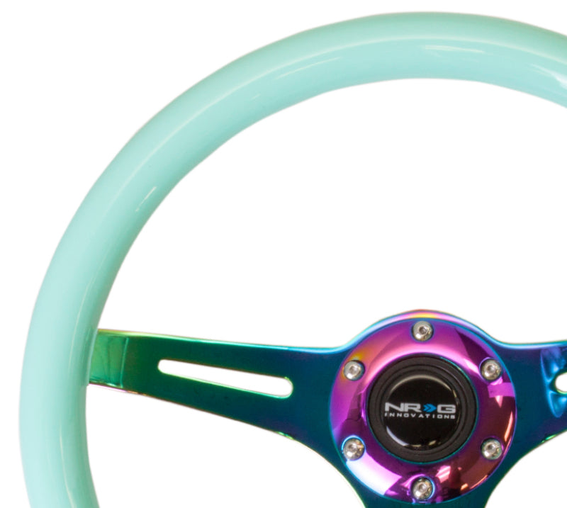 NRG Classic Wood Grain Wheel-350mm 3 Neochrome Spokes-Minty Fresh Color ST-015MC-MF Photo - Primary