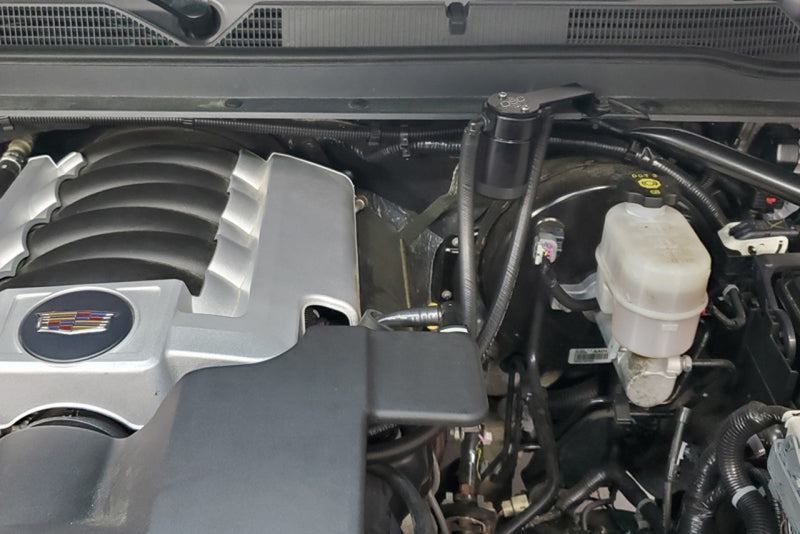 J&L 14-18 Chevy/GM Truck/SUV 5.3L V8 Driver Side Oil Separator 3.0 - Black Anodized 3085D-B 3085D-B Photo - Mounted