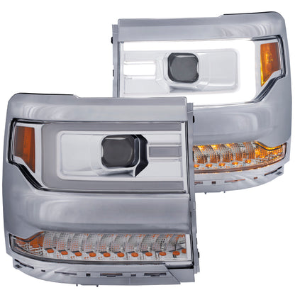 Anzo Chevy Silverado 1500 16+ Projector Plank Style Headlight Chrome Amber 111374 Photo - Primary
