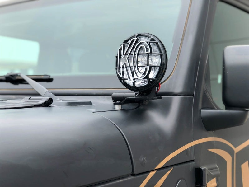 KC HiLiTES Jeep JL/JT A-Pillar Mount Light Kit w/Apollo Pro Halogen Lights 100w Spot Beam - Black 97113 97113 Photo - Mounted