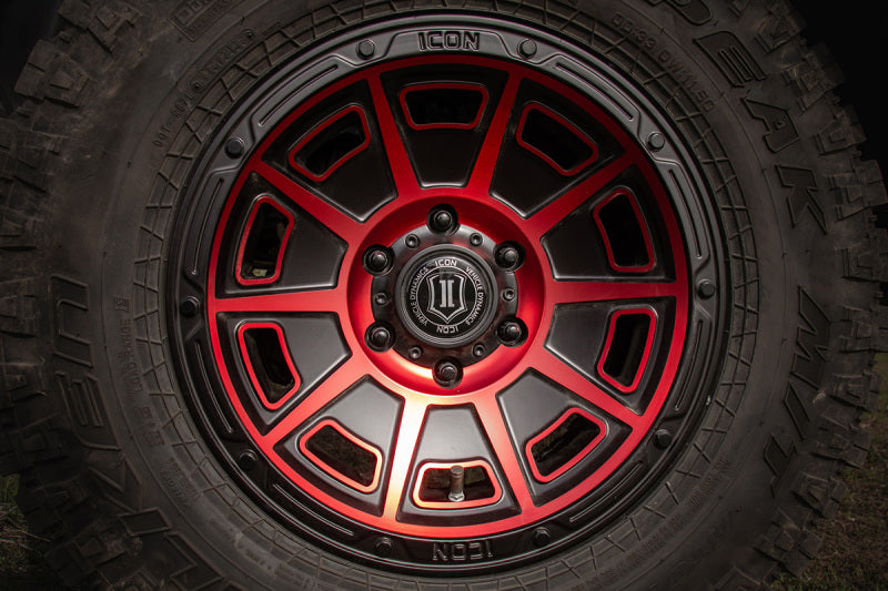ICON Victory 17x8.5 5x4.5 0mm Offset 4.75in BS Satin Black w/Red Tint Wheel 3017856547SBRT 3017856547SBRT Photo - Close Up