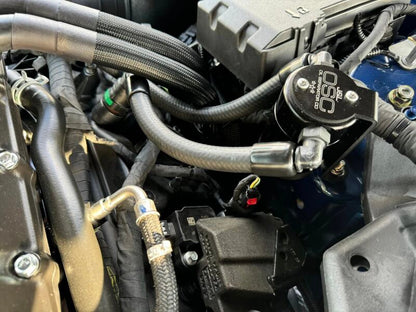 J&L 2024 Ford Mustang GT w/ Whipple Supercharger Oil Separator 3.0 PCV Side - Black Anodized 3092P-B 3092P-B Photo - Mounted