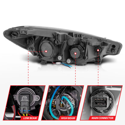 ANZO 2014-2016 Kia Forte Projector Headlights w/ Light Bar Black Housing w/ DRL 121562 121562 Photo - Unmounted