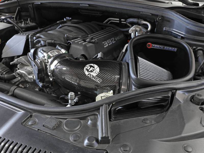 aFe 12-21 Jeep Grand Cherokee 6.4L Track Series Carbon Fiber Cold Air Intake w/Pro Dry S Filter 57-10014D 57-10014D Photo - Mounted