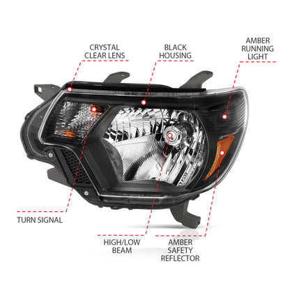 Anzo  2012-2015 Toyota Tacoma Crystal Headlights Black 111395 Photo - out of package