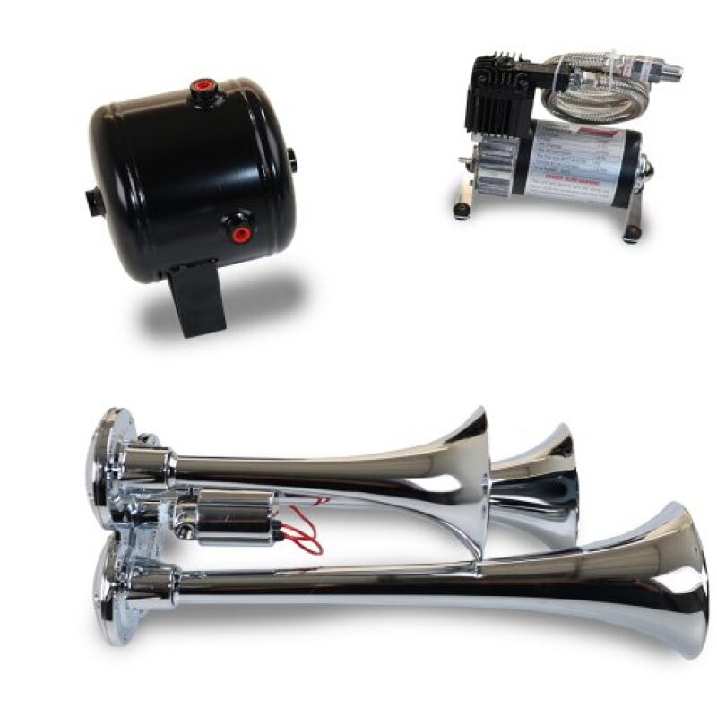 Kleinn Air Horns Kleinn Triple Chrome Horn Kit w/ 130 PSI Air Compressor / 1.0 gal Air Tank HK3 HK3 Photo - Primary